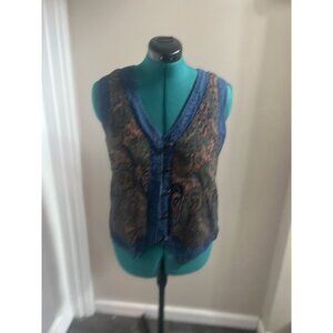 Vintage 1980s Woven Tapestry + Denim Vest